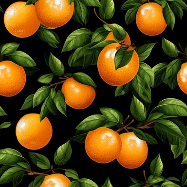 seamless pattern, repeating pattern, cute shaped orange fruit, digital art painting, vector art, clipart, 12K, high quality, HD, octane rendering, cinematic lighting, realistic photo quality, vibrant colors, black background
