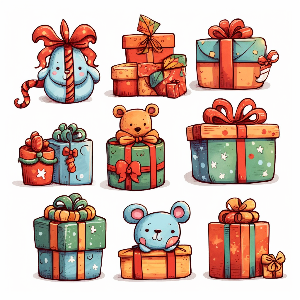 Christmas Presents Clipart Set Whimsical And Cute Hand Drawn