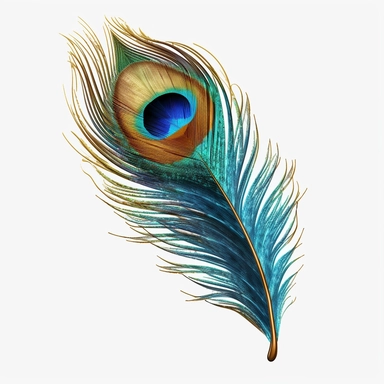 watercoor lack peacock feather with gold metalic detail clip art