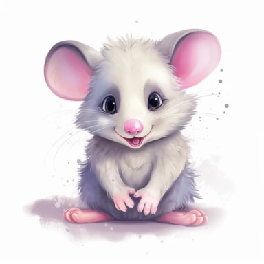 cute baby Opossum clipart, happy, animal only, isolated on white background, illustration, pastel colors, no shadow, vector, high definition, Full HD, 8k