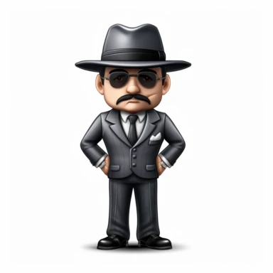 A full body shot clip art NFT of a modern day italian mobster wearing a black pin strip suit, with a moustache wearing a fedora.