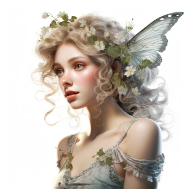 , Majestic Fairy with a statuesque figure, highly detailed face, and a serene expression, Use dreamlike lighting with soft sunlight falling on the subject’s face and hair, to create an ultra-realistic image that captures the subject’s natural beauty and personality, clipart on white background - Image #4 @Amitabh300 Image Amitabh300 — Today at 10:45 PM