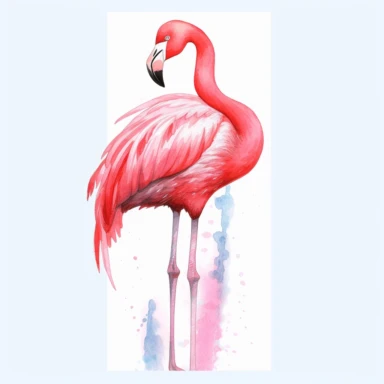 create a hand-drawn watercolor clipart of a flamingo in a playful pose, with its head turned to the side and its beak open as if calling out, white background, 4k