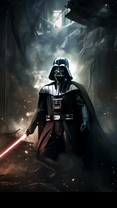 A dramatic Star Wars clipart of Darth Vader, in the midst of a lightsaber duel with a Jedi, with sparks flying and a sense of intense action, emphasizing the power and skill of both characters, detailed environment with a dark, smoke-filled room, Painting, watercolor on paper,