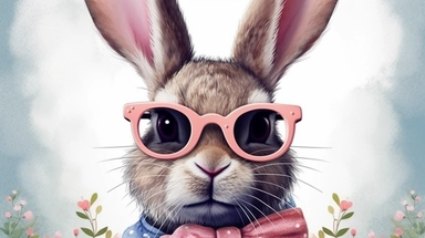 Bunny Clipart PNG Easter Rabbit with Glasses and Bandana realistic photography, Higher coherence, Improved sharpness, accuracy, perfect look, perfect lighting, center of frame, ultra HD, 8k, Full body, OC renderer, sweet,sweet, dynamic background,(no unwanted borders or text artifacts)