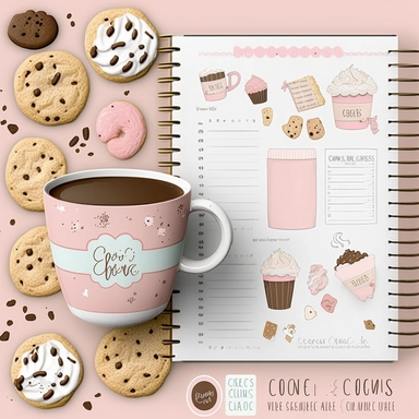 cookie clipart, to do list clipart, planner clipart, stationary, coffee cup, pink and white, c20, no words or letters, no numbers, V5