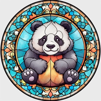 Stained Glass CUTE PANDA in the shape of a circle PNG Clipart