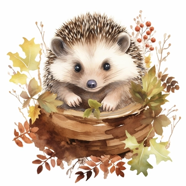 A stunning woodland baby Hedgehog clipart, white background