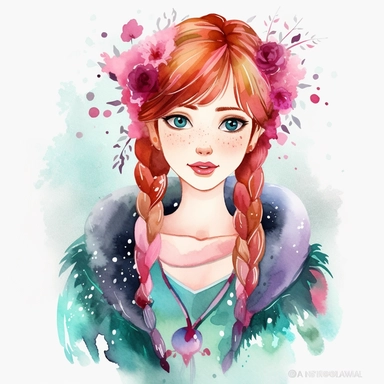 watercolor clipart, Anna from Frozen, high detail, single design, 8k