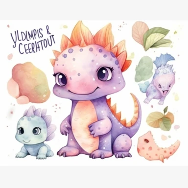 watercolor clipart of an adorable cute little dragons clipart, different lateral standing poses, beautiful tails and wings, cute cartoon mystical animal