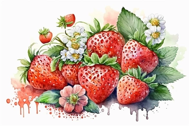 watercolor strawberries bouquet, isolated, white background, clipart, vibrant colors