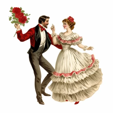 a victorian man dancing with a victorian lady clipart red rose white background q2