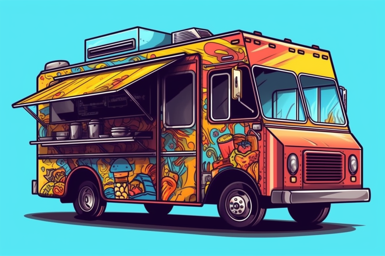 mexican food truck, cartoon illustration clipart, bold lines - Clip Art ...