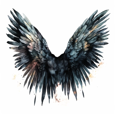 hyperrealistic high detailed watercolor black angel wings clipart, whit background