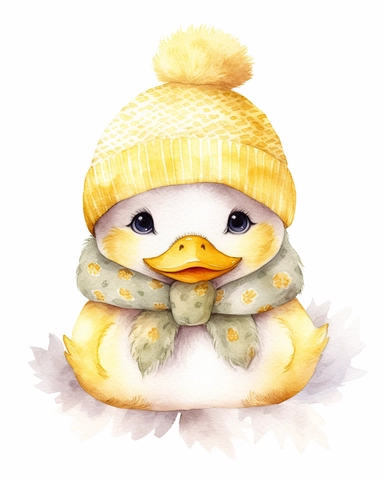 watercolor clipart, adorable knitted kawaii royal baby duck face only, baby nursery, 8k, hd, isolated on a white background