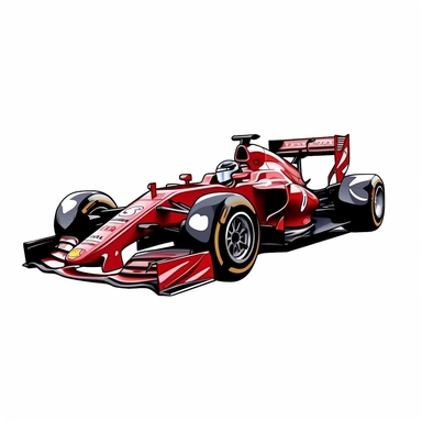 Clipart of the formula one car from Charles LeClerc with minimal details, aquarel colored cartoon style with thick borders. Only the car. White background, no floor, no shadow