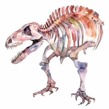 Watercolor dinosaur bones clipart, white isolated background, space out, hd