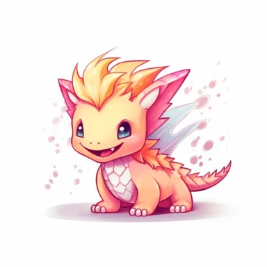 a kawaii lightning dragon clipart, white background