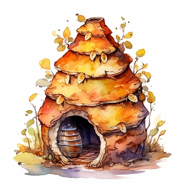 watercolor clipart of a beehive