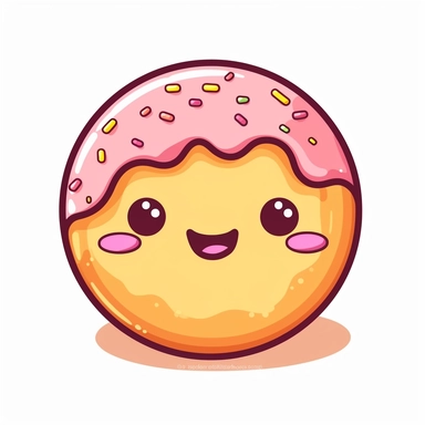 Cute and Kawaii Donut with Cute Face Clipart on a White Background