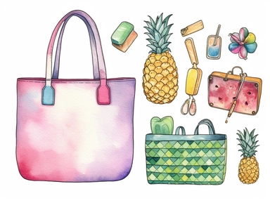 watercolor planner, purse, tote, market bag, grocery bag, groceries, clipart,stationary clip art, clipart,planner clip art, clip art,planner elements, stickers a colorful clipping file featuring rhinestones, and accessories, in the style of hand-drawn, hallyu, pastel-hued, logo, sea and coast painter, maranao art, seapunk