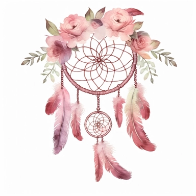 dream catcher clipart, boho, mystical, dreamy pink color palette, white background