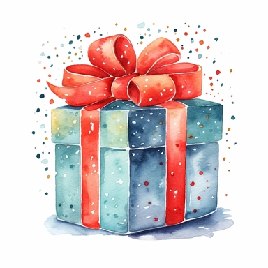 Christmas gift box watercolor illustration. Clipart element on white background