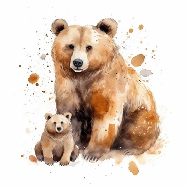 Bear Mom and Baby Watercolor Clipart Graphic, 4k white background