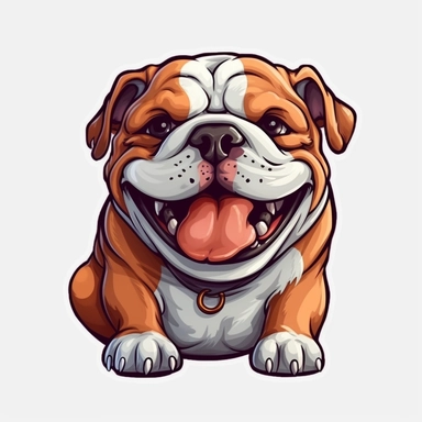 cute Bulldog, happy and smiling, bold line, clipart, sticker, white background, no shadow, 8k detail