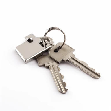 House keys on a keychain. White background isolate. Clipart.