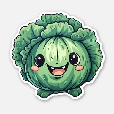cute Cabbage, happy and smiling, bold line, clipart, sticker, white background, no shadow, 8k detail