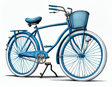 realistic style, clipart, a blue black bicycle, line only, detail, white background,