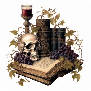 gothic clipart, skulls, books and ivy. goblets, candles