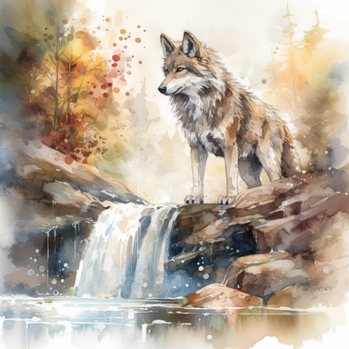 Embark on a watercolor journey that combines intricate detailing with a sense of whimsy, as you create a highly detailed clipart featuring a spirited baby wolf frolicking amidst the splendor of a cascading waterfall. Revel in the expressive qualities of watercolors, employing fine brushstrokes and careful layering to capture the delicate intricacies of the flowing water and the wolf's fur. Draw inspiration from the meticulous illustrations of children's books, infusing the artwork with a touch o