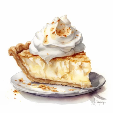 Indiana sugar cream pie sharp illustration clipart, watercolor art, insane detail, white background