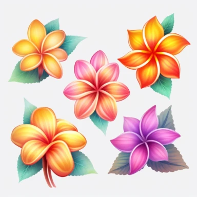 Colorful plumeria Clipart by amanda clark - flowers, leaves, buds, Spring flowers clip art