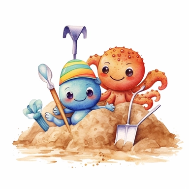 cute Sand Toys, watercolor, White Background, Clipart, funny, cool
