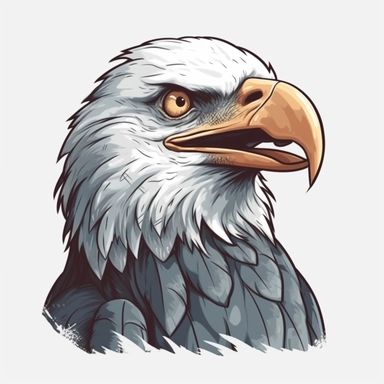 Cute Bald Eagle, happy and smiling, bold line, grey outline, clipart, sticker, white background, no shadow, 8k detail