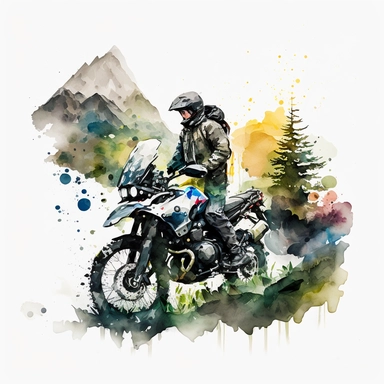 bmw gs, clipart, simplistic, watercolour, mountain