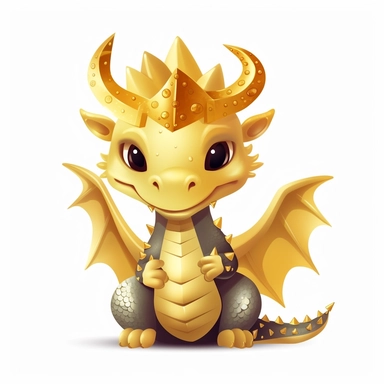 Cute dragon clipart, wearing a golden crown