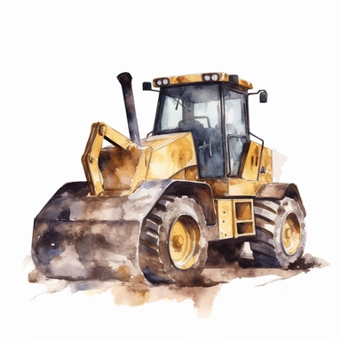 Construction Vehicle clipart on a white background, watercolor