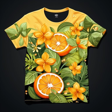 [7431312562977528] Summer T Shirt Vector, Summer Citrus T Shirt Design, Summer Clipart, Citrus, Hd, by Hsiao Ron Cheng,intricate, dark black background
