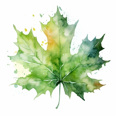 design a watercolor clipart of a green Maple Leaf
