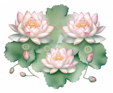 lotus flower clip art clipart image 317283798, in the style of lilia alvarado, zhang kechun, symmetrical arrangements, pink and green, thai art, asian-inspired motifs, tranquil gardenscapes