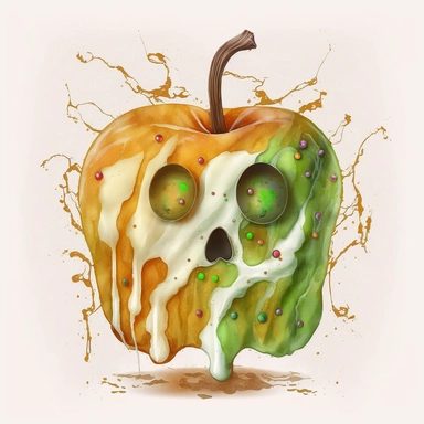 caramel apple ghost face Halloween theme ,Watercolor style, Clipart,highly detailed on white background