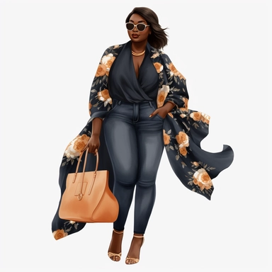 fat Luxury Fashion black girl, Black woman png, full body, Fashion clipart girl, Boss lady clipart, full body, stylish, beautiful black woman, girl boss, clip art,highly detailed, clip art, watercolor art, high definition, white background, transparent background, art