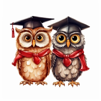 red Graduation couple Owls best friend Clipart Grad Student Owl PNG, Illustration clipart, 4K, extremely detailed Sublimation Clipart,Cartoon,hyper realistic, intricate detail, illustration style,high solution,on the white background