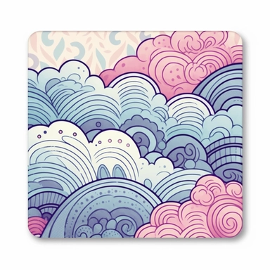 zen style sticker, pink purple and light blue, white background, zen vibes, clipart style, square