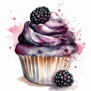 watercolor black berry cupcake clipart, hd