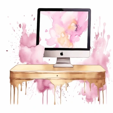 sweet pink and gold watercolor,iMac, iphone, ipad, iphone icon clipart,isolated white background, hand painting , single design, pastel pink, cream, sharp, bold